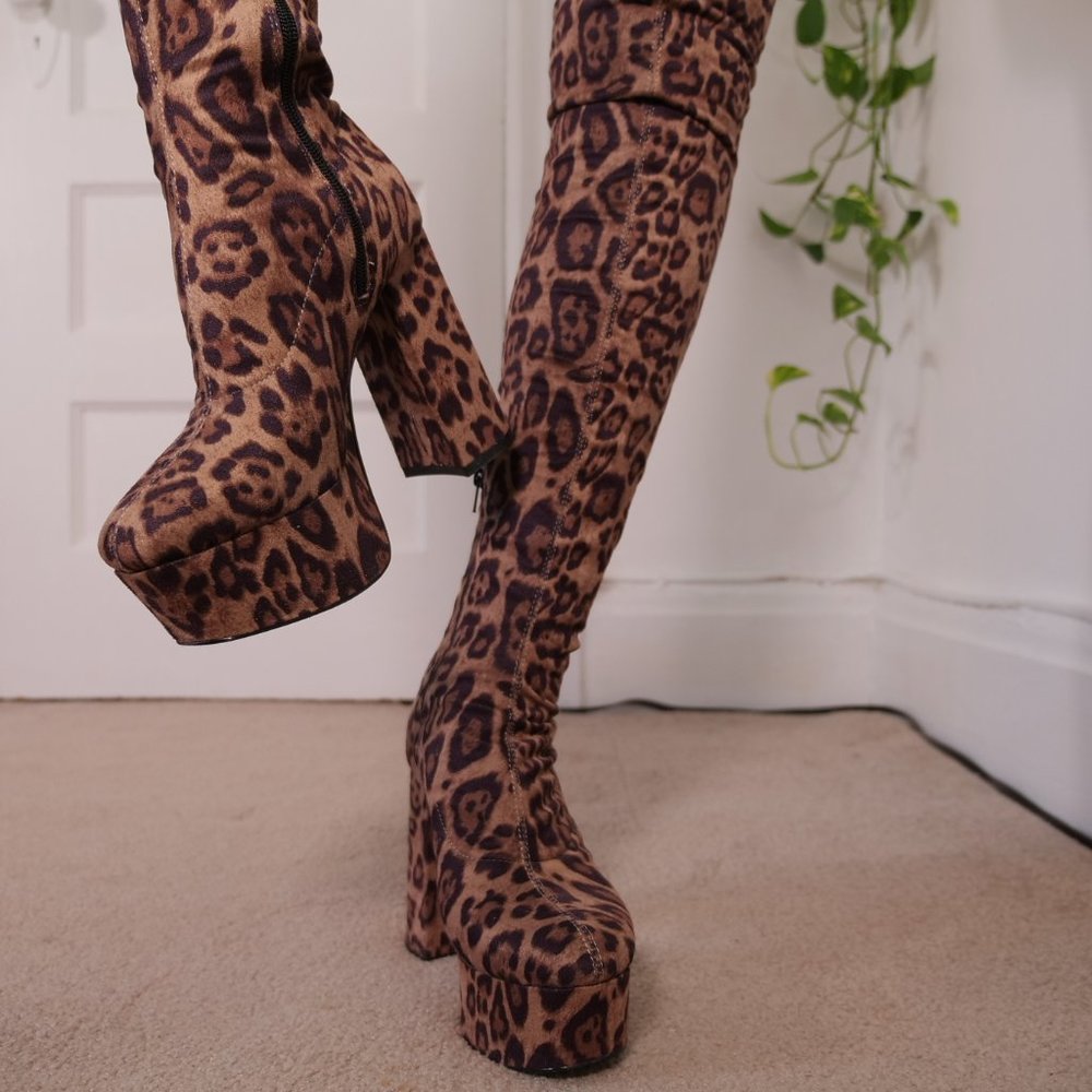 sexy leopard cheetah print thigh-high boots - Picture 11 of 14
